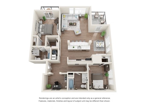 Floor plan for 2 beds, 2 baths, 1059 sqft